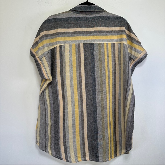 Beachlunchlounge | Linen Blend Striped Button Down Short Sleeve Shirt Size L - Picture 5 of 7